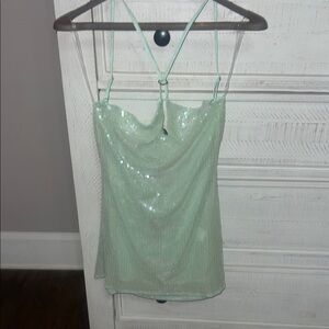 Peppermayo Mint Green Sequin Cowl Neck mini dress